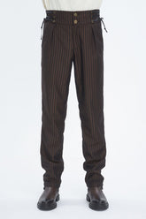 Brown High Waisted Lace-Up Striped Men's Gothic Pants